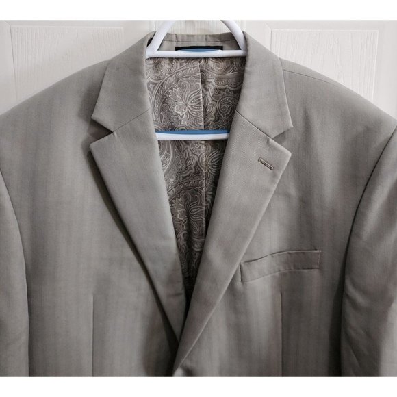 Chaps Beige Striped 2 Button Paisley Lined Suit Jacket Blazer Sport Coat Sz 44R - Picture 2 of 12